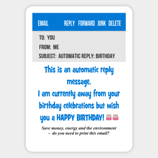 Email automated message birthday card Sticker